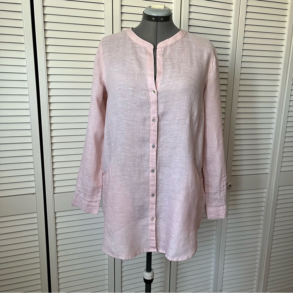 Sigrid Olsen Linen button front top with pockets M - Picture 2 of 8